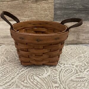 Longaberger Basket Handwoven Dresden Ohio USA Small Brown Leather Handles Rustic
